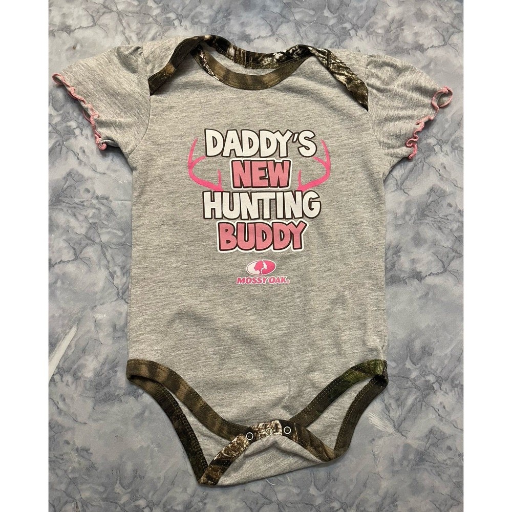 Mossy Oak Baby Girl “Hunting Buddy” Onesie Bodysuit Outfit, Size 18 months